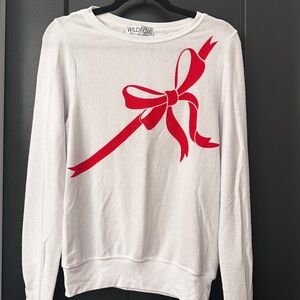 Wildfox White Sweater with Bold Red Bow